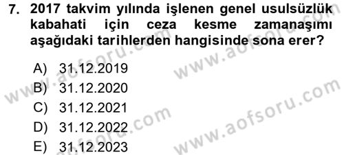 Vergi Ceza Hukuku Dersi 2017 - 2018 Yılı (Final) Dönem Sonu Sınav Soruları 7. Soru