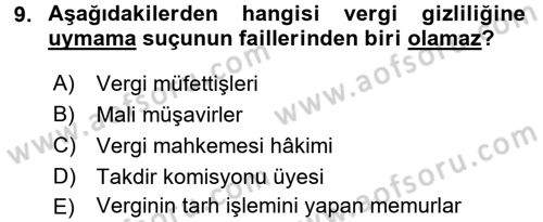 Vergi Ceza Hukuku Dersi 2017 - 2018 Yılı (Final) Dönem Sonu Sınav Soruları 9. Soru