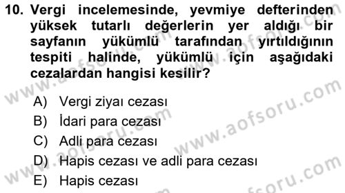 Vergi Ceza Hukuku Dersi 2018 - 2019 Yılı 3 Ders Sınav Soruları 10. Soru