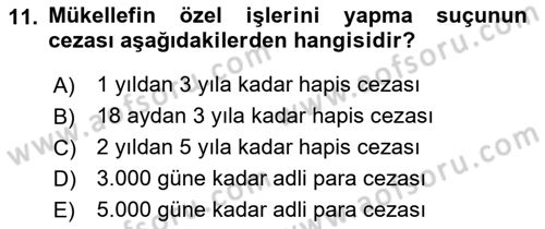 Vergi Ceza Hukuku Dersi 2018 - 2019 Yılı 3 Ders Sınav Soruları 11. Soru