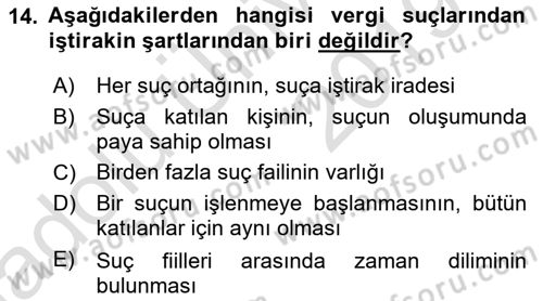 Vergi Ceza Hukuku Dersi 2018 - 2019 Yılı 3 Ders Sınav Soruları 14. Soru
