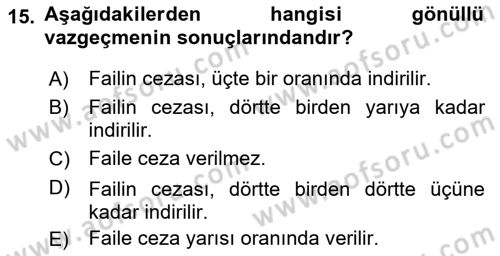Vergi Ceza Hukuku Dersi 2018 - 2019 Yılı 3 Ders Sınav Soruları 15. Soru