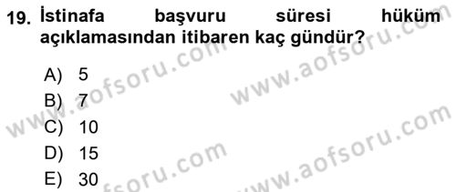 Vergi Ceza Hukuku Dersi 2018 - 2019 Yılı 3 Ders Sınav Soruları 19. Soru