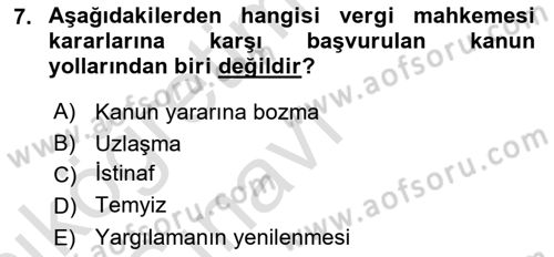 Vergi Ceza Hukuku Dersi 2018 - 2019 Yılı 3 Ders Sınav Soruları 7. Soru