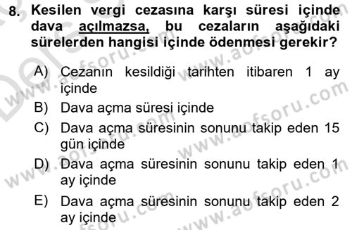 Vergi Ceza Hukuku Dersi 2018 - 2019 Yılı 3 Ders Sınav Soruları 8. Soru