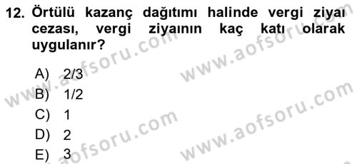 Vergi Ceza Hukuku Dersi Ara Sınavı Deneme Sınav Soruları 12. Soru