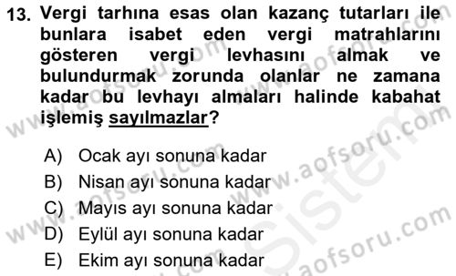 Vergi Ceza Hukuku Dersi 2018 - 2019 Yılı (Vize) Ara Sınav Soruları 13. Soru