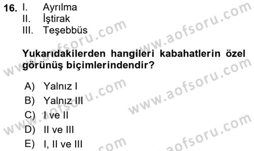 Vergi Ceza Hukuku Dersi Ara Sınavı Deneme Sınav Soruları 16. Soru