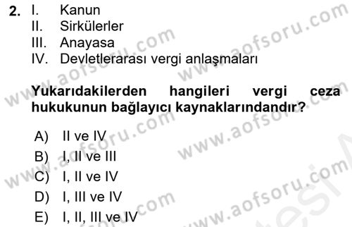 Vergi Ceza Hukuku Dersi Ara Sınavı Deneme Sınav Soruları 2. Soru