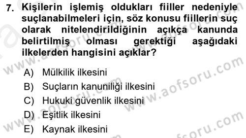 Vergi Ceza Hukuku Dersi 2018 - 2019 Yılı (Vize) Ara Sınav Soruları 7. Soru