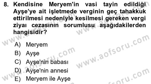 Vergi Ceza Hukuku Dersi 2018 - 2019 Yılı (Vize) Ara Sınav Soruları 8. Soru