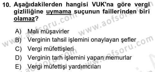 Vergi Ceza Hukuku Dersi 2018 - 2019 Yılı (Final) Dönem Sonu Sınav Soruları 10. Soru