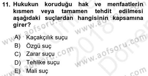 Vergi Ceza Hukuku Dersi 2018 - 2019 Yılı (Final) Dönem Sonu Sınav Soruları 11. Soru