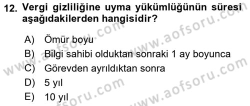 Vergi Ceza Hukuku Dersi 2018 - 2019 Yılı (Final) Dönem Sonu Sınav Soruları 12. Soru