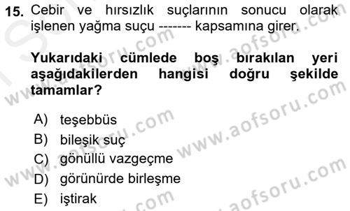Vergi Ceza Hukuku Dersi 2018 - 2019 Yılı (Final) Dönem Sonu Sınav Soruları 15. Soru