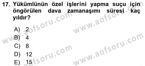Vergi Ceza Hukuku Dersi 2018 - 2019 Yılı (Final) Dönem Sonu Sınav Soruları 17. Soru