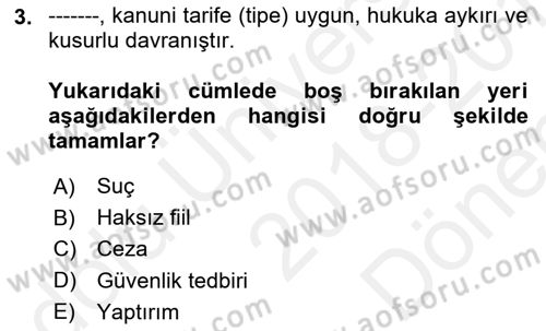 Vergi Ceza Hukuku Dersi 2018 - 2019 Yılı (Final) Dönem Sonu Sınav Soruları 3. Soru
