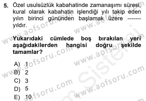 Vergi Ceza Hukuku Dersi 2018 - 2019 Yılı (Final) Dönem Sonu Sınav Soruları 5. Soru