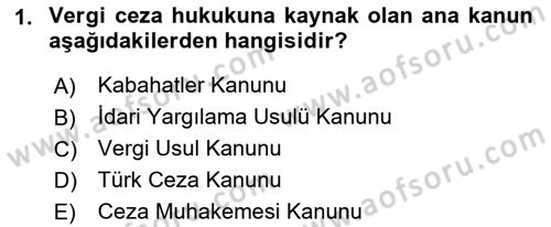 Vergi Ceza Hukuku Dersi 2018 - 2019 Yılı Yaz Okulu Sınav Soruları 1. Soru