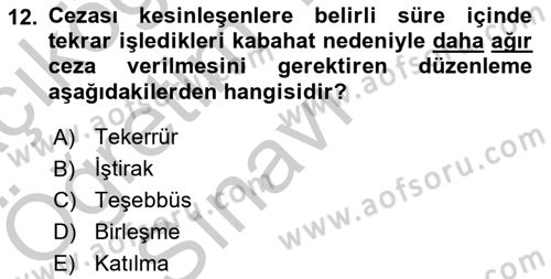Vergi Ceza Hukuku Dersi 2018 - 2019 Yılı Yaz Okulu Sınav Soruları 12. Soru