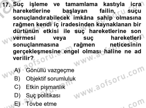 Vergi Ceza Hukuku Dersi 2018 - 2019 Yılı Yaz Okulu Sınav Soruları 17. Soru