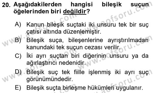 Vergi Ceza Hukuku Dersi 2018 - 2019 Yılı Yaz Okulu Sınav Soruları 20. Soru