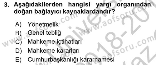 Vergi Ceza Hukuku Dersi 2018 - 2019 Yılı Yaz Okulu Sınav Soruları 3. Soru