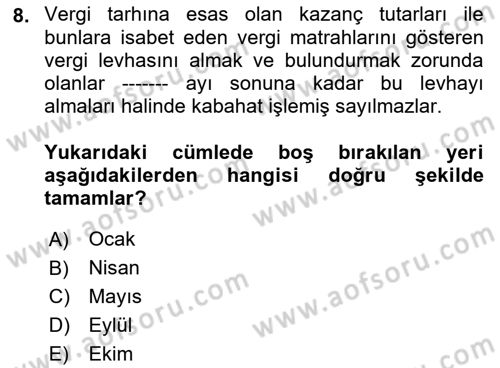 Vergi Ceza Hukuku Dersi 2018 - 2019 Yılı Yaz Okulu Sınav Soruları 8. Soru