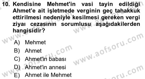 Vergi Ceza Hukuku Dersi Ara Sınavı Deneme Sınav Soruları 10. Soru