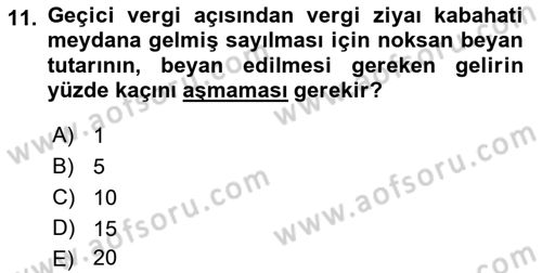 Vergi Ceza Hukuku Dersi 2019 - 2020 Yılı (Vize) Ara Sınav Soruları 11. Soru