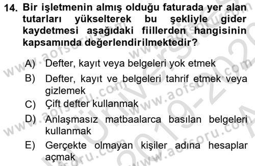 Vergi Ceza Hukuku Dersi Ara Sınavı Deneme Sınav Soruları 14. Soru