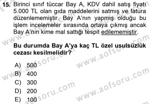 Vergi Ceza Hukuku Dersi Ara Sınavı Deneme Sınav Soruları 15. Soru