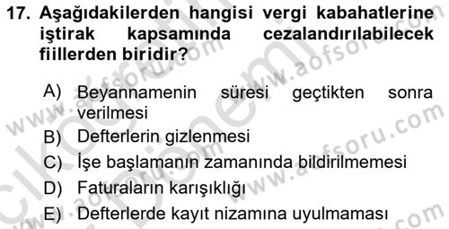 Vergi Ceza Hukuku Dersi Ara Sınavı Deneme Sınav Soruları 17. Soru