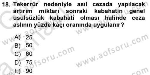 Vergi Ceza Hukuku Dersi Ara Sınavı Deneme Sınav Soruları 18. Soru