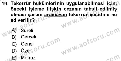 Vergi Ceza Hukuku Dersi Ara Sınavı Deneme Sınav Soruları 19. Soru