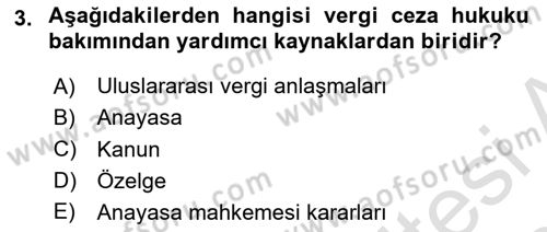 Vergi Ceza Hukuku Dersi Ara Sınavı Deneme Sınav Soruları 3. Soru