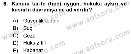 Vergi Ceza Hukuku Dersi 2019 - 2020 Yılı (Vize) Ara Sınav Soruları 6. Soru