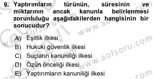 Vergi Ceza Hukuku Dersi Ara Sınavı Deneme Sınav Soruları 9. Soru