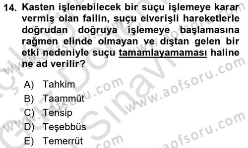 Vergi Ceza Hukuku Dersi 2019 - 2020 Yılı (Final) Dönem Sonu Sınav Soruları 14. Soru