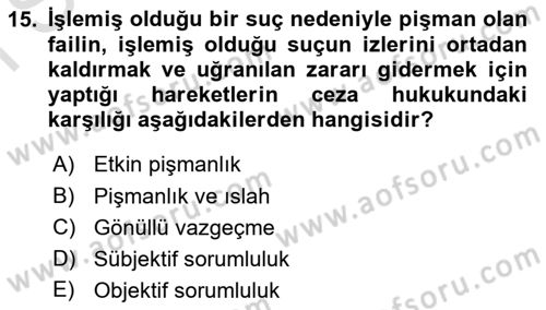 Vergi Ceza Hukuku Dersi 2019 - 2020 Yılı (Final) Dönem Sonu Sınav Soruları 15. Soru
