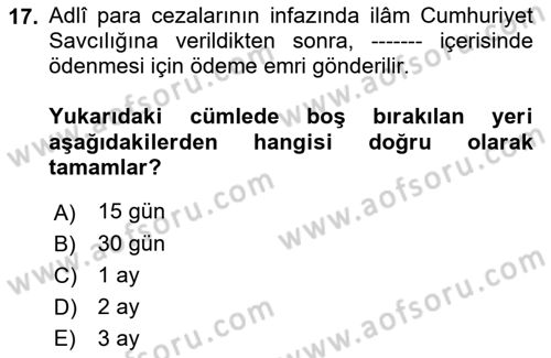 Vergi Ceza Hukuku Dersi 2019 - 2020 Yılı (Final) Dönem Sonu Sınav Soruları 17. Soru