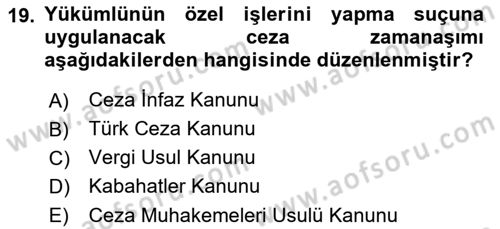Vergi Ceza Hukuku Dersi 2019 - 2020 Yılı (Final) Dönem Sonu Sınav Soruları 19. Soru