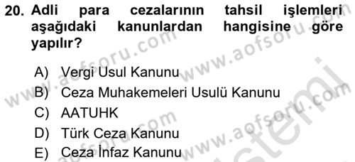 Vergi Ceza Hukuku Dersi 2019 - 2020 Yılı (Final) Dönem Sonu Sınav Soruları 20. Soru