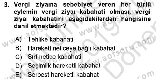 Vergi Ceza Hukuku Dersi 2019 - 2020 Yılı (Final) Dönem Sonu Sınav Soruları 3. Soru