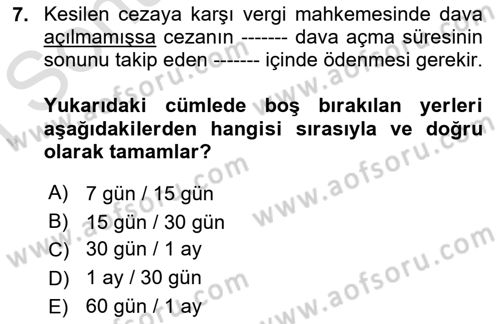 Vergi Ceza Hukuku Dersi 2019 - 2020 Yılı (Final) Dönem Sonu Sınav Soruları 7. Soru