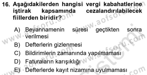 Vergi Ceza Hukuku Dersi Ara Sınavı Deneme Sınav Soruları 16. Soru