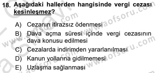 Vergi Ceza Hukuku Dersi Ara Sınavı Deneme Sınav Soruları 18. Soru