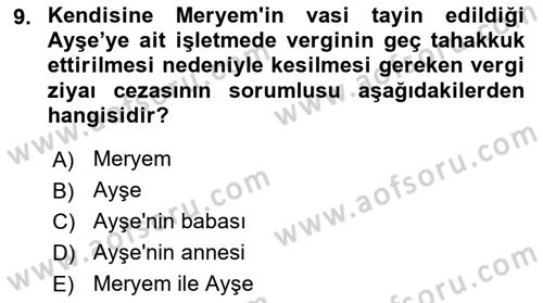 Vergi Ceza Hukuku Dersi Ara Sınavı Deneme Sınav Soruları 9. Soru