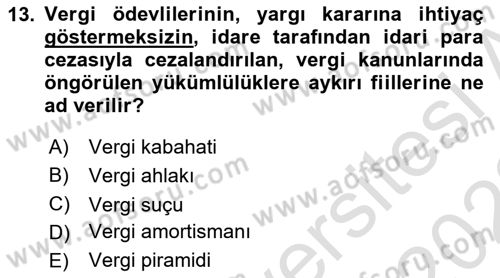 Vergi Ceza Hukuku Dersi 2021 - 2022 Yılı (Vize) Ara Sınav Soruları 13. Soru