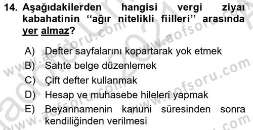 Vergi Ceza Hukuku Dersi Ara Sınavı Deneme Sınav Soruları 14. Soru